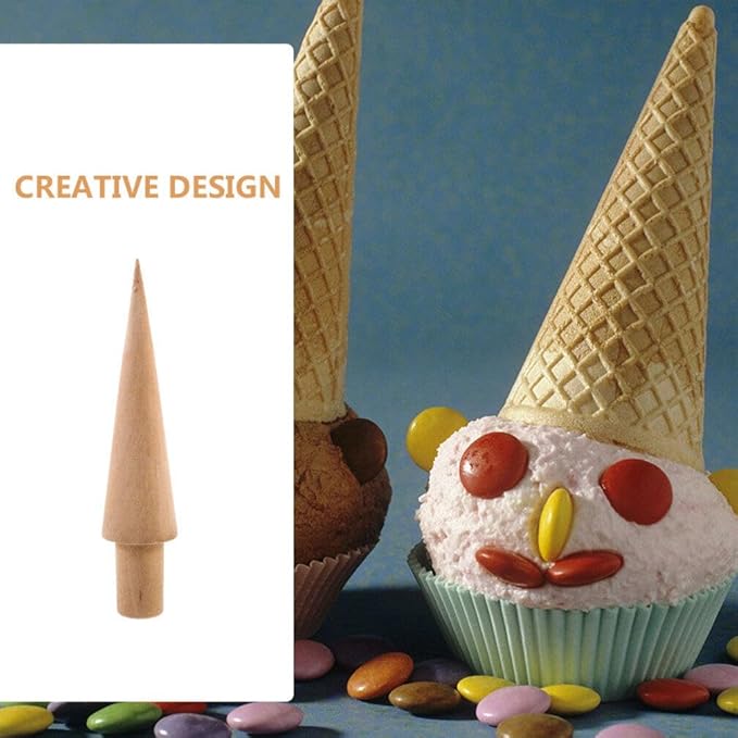 3-Piece Ice Cream Cone Mold Set, Multi-Function Reusable Wooden Cream Horn Waffle Pizzelle Roller Egg Roll Molds, Wooden Krumkake Iron and Cone Roller for Kitchen Cooking and Baking