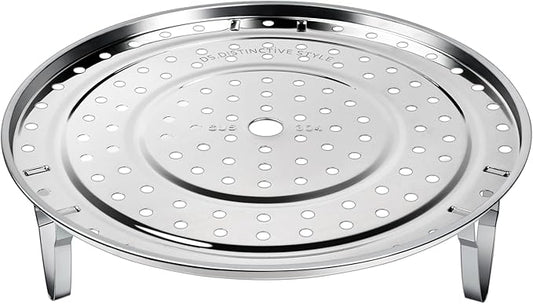 DS. DISTINCTIVE STYLE Steamer Rack 10.1 Inch 304 Stainless Steel Steaming Rack Steam Tray with Removable Legs for Steaming Crab, Tamale Cookware Instant Pressure Cooker Multi-functional Steamer Basket (Silver - 25.6 cm)