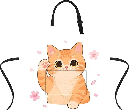 Funny Cat Apron with 2 Pockets Waterproof for Men Women Kitchen Garden Decor