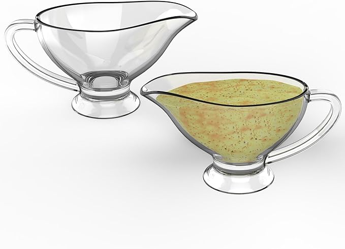 KR. LIF 2 Pack Glass Gravy Boat - Crystal Sense of Reality, Sturdy and Easy-Clean
