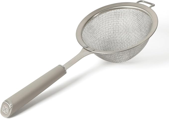 Calphalon Edge Stainless Steel Strainer w/Thermoplastic Rubber Handle - Taupe