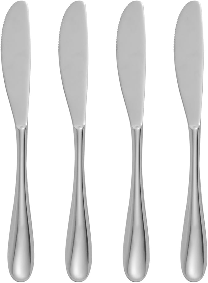 Nambe Paige Butter/Cheese Knives Set of 4 Pieces | Silver Table Knives Made of Food Grade 18/10 Stainless Steel | Cheese Knife Spreaders for Butter Cheese and Dessert | Dishwasher Safe