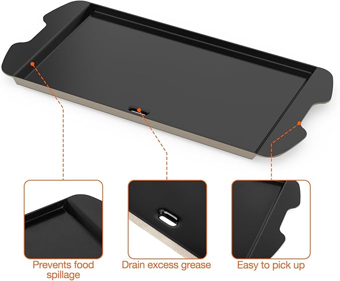 Onlyfire Ceramic Coated Full Size Griddle Insert for Weber Traveler Portable Gas Grill, BBQ Grill Griddle for Outdoor Cooking, Black