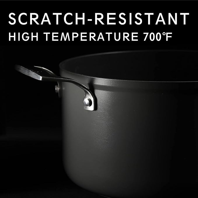 MsMk 6QT Stock Pot with Glass Lid, Burnt also Nonstick, Lasting Non stick, Oven safe to 700°F, Induction, Scratch-resistant Durable PFOA Free Non-Toxic