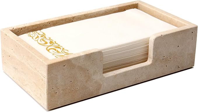 Guest Towel Holder Natural Travertine Bathroom Napkin Holder Luxe Stone Napkin Holder for Bathroom,Stylish Guest Towel Holder Tray for Bathroom Vanity Toilet Dining Table, Beige