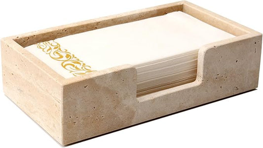 Guest Towel Holder Natural Travertine Bathroom Napkin Holder Luxe Stone Napkin Holder for Bathroom,Stylish Guest Towel Holder Tray for Bathroom Vanity Toilet Dining Table, Beige