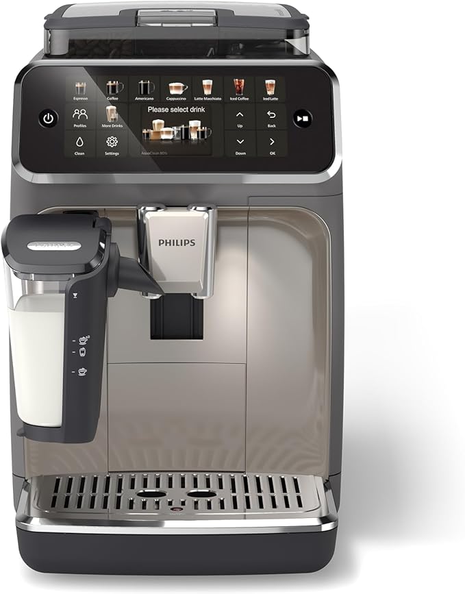 Philips 5500 Series Fully Automatic Espresso Machine, LatteGo Milk System, Integrated Grinder, 20 Hot & Iced Coffee Pre-Sets, Quick Start, SilentBrew, 15-Bar Pressure, Black Chrome (EP5544/94)