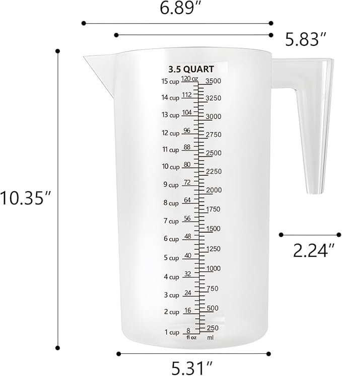 Plastic Measuring Cup with Handle, Pool Chemical Measuring Cup, Plastic Measuring Pitcher for Liquid Mixing, Pouring, Lawn Care, Pet Food, Motor Oil, Laboratory and More (120, Fluid Ounces, 3500ml)