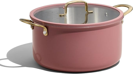 CAROTE 8QT Fully-Clad 3-Ply Stainless Steel Stockpot with Lid Small Kitchen Pot,Outer Ceramic Layer,Even Heating, Fits all stoves,Oven & Dishwasher Safe,Stay Cool Handle,Pink (PFAS/PFOA/PFOS Free)