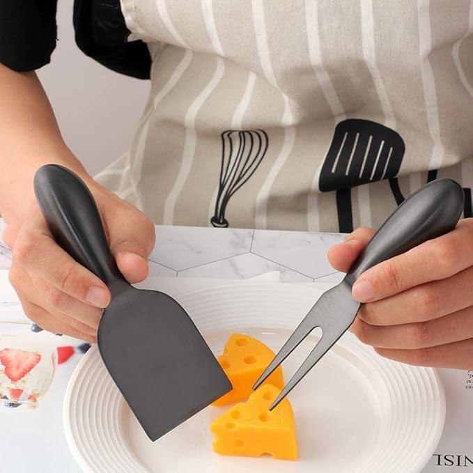Buyer Star Black 4 Piece Cheese Knife Set Stainless Steel Mini Cheese knives Charcuterie Board Accessories Cheese Spreader Knife with Present Box for Charcuterie, Present-Ready