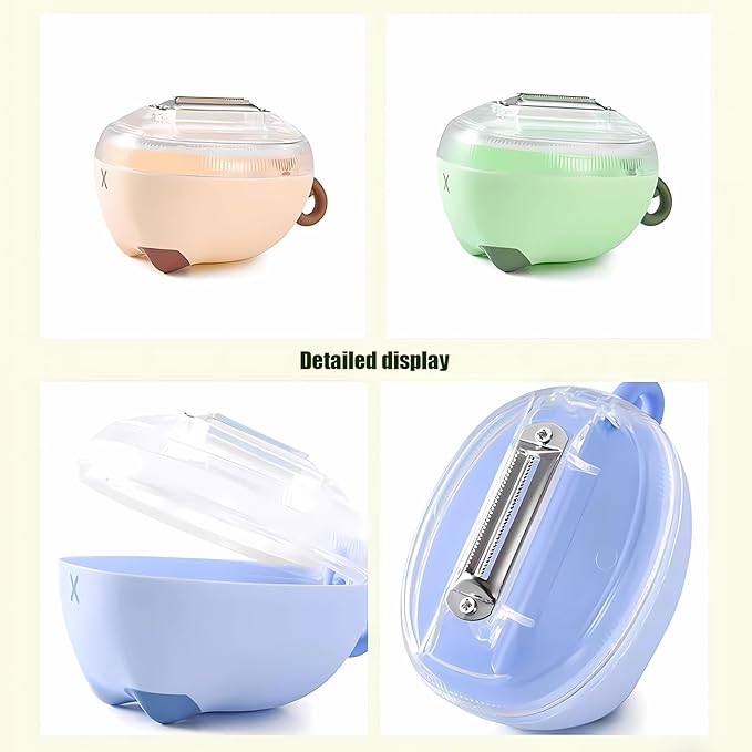 Paring Knife with Storage Case, Fruit and Vegetable Peeler with Container, Travel Home Kitchen Reversible Stainless Steel Multi-Purpose Peeler (Green)