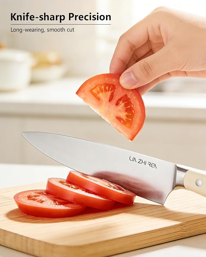 14-Piece Knife Block Set, High-Carbon Stainless Steel Dishwasher Safe Kitchen Knives Detachable Knife Holder, Includes Chef's, Santoku, Bread & Steak Knives(white)