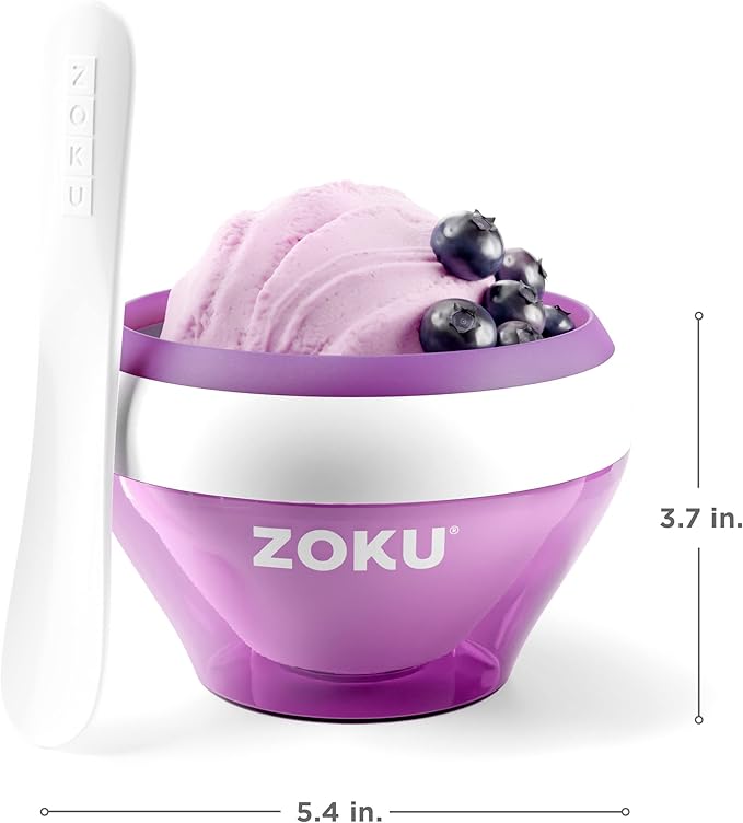 Zoku Ice Cream Maker, Compact Make and Serve Bowl with Stainless Steel Freezer Core Creates Soft Serve, Frozen Yogurt, Ice Cream and More in Minutes, BPA-free, 6 Colors, Purple