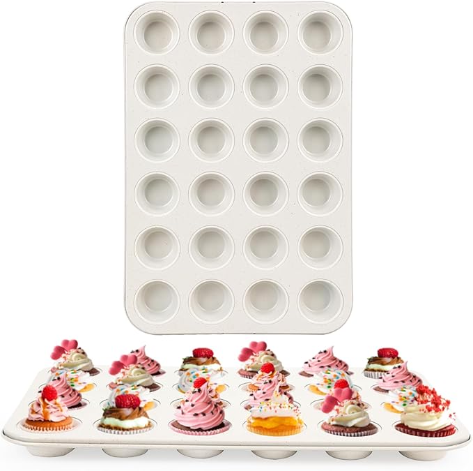 Spmarkt 2-Pack 24-cup Beige Miffin Pan, Non-Stick Cupcake Muffin Tin, Ceramic Coating Safe Baking Cupcake Pan
