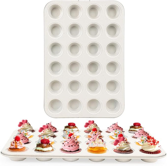 Spmarkt 2-Pack 24-cup Beige Miffin Pan, Non-Stick Cupcake Muffin Tin, Ceramic Coating Safe Baking Cupcake Pan