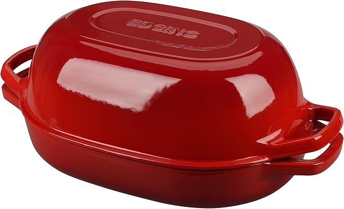 EDGING CASTING Enameled Cast Iron Oval Dutch Oven Pot with Lid, Dutch Oven for Sourdough Bread Baking, Oval Bread Pan, Bread Oven, Bread Dutch Oven, 7qt, Red