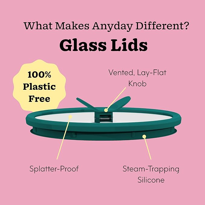 Anyday 8-Cup Glass Food Storage with Glass Lid, Round Deep Dish | Plastic-Free Meal Prep & Microwave Cookware | Stackable Airtight Storage Container with Vented Lid for Microwave-Safe Reheating