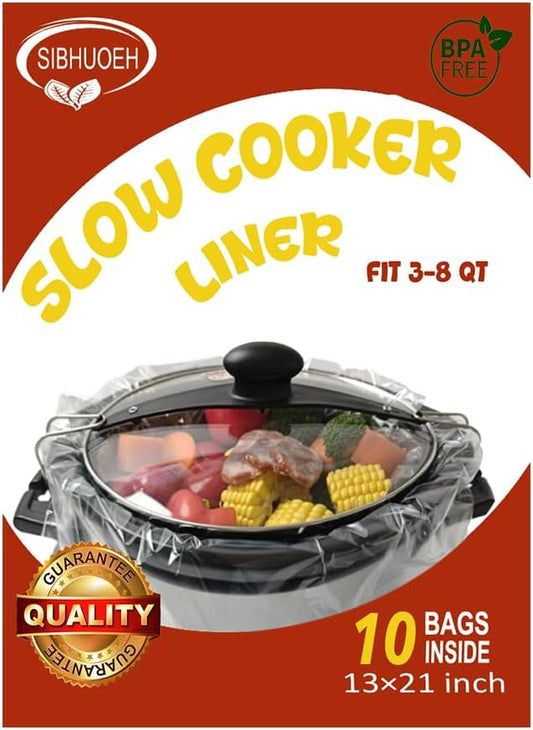 Slow Cooker Liners, Disposable Crock Pot Liners, 13"x21" Large Size Cooking Bags, Fits 3-8 Quart Oval & Round Crock Pot, BPA-Free, 10 Count
