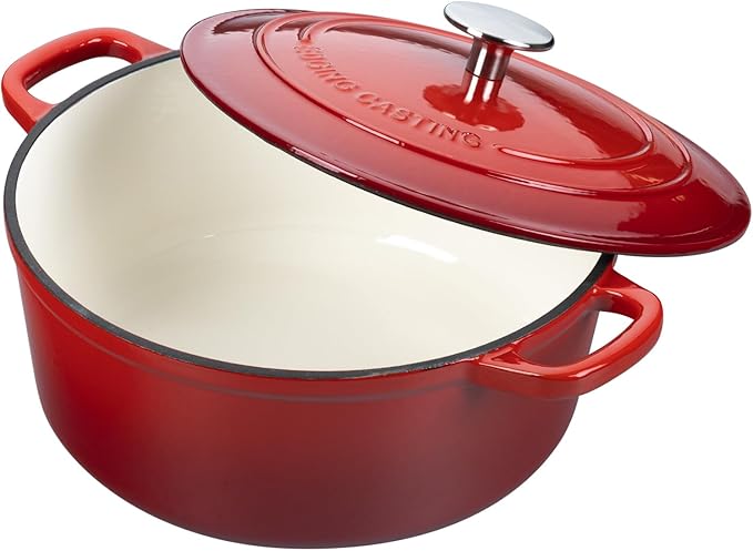 EDGING CASTING Enameled Cast Iron Dutch Oven Pot with Lid, 7 Quart, Round Dutch Ovens, Bread Oven Dual Handles, for Bread Baking, Oven Safe up to 500°F, Red