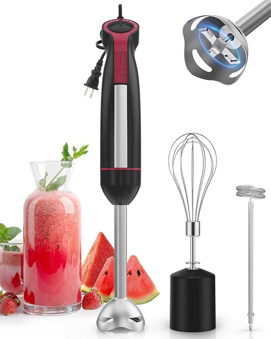 Immersion Blender Handheld 1000W, 3-in-1 Stick Hand Blenders for Kitchen with Upgraded 20 Speed Turbo, Includes Milk Frother & Electric Whisk Attachments for Soups, Purees & Emulsions