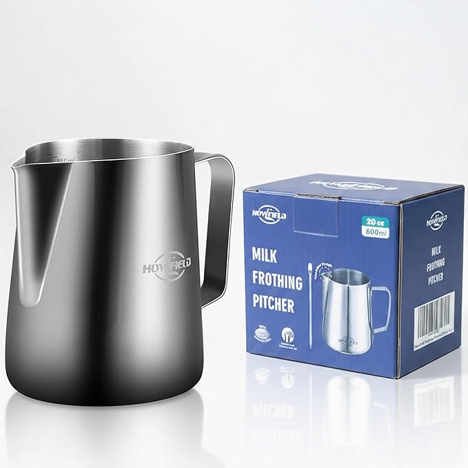Milk Frothing Pitcher 20 oz (600ml) 304 Stainless Steel w/Latte Art Pen & Scale, Barista-Grade Espresso Steaming Jug for Cappuccino, Latte, Home & Commercial Use