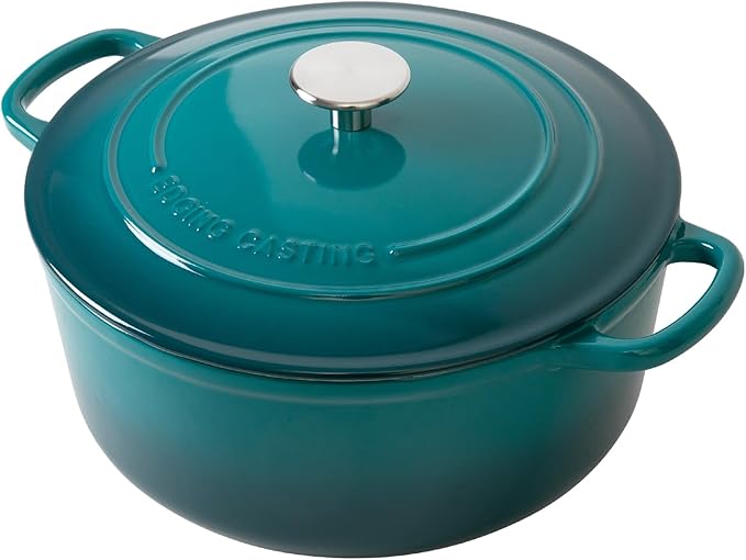 EDGING CASTING Dutch Ovens with Lid, Enameled Cast Iron Covered 5.5 Quart Dutch Oven with Dual Handle, Darkcyan