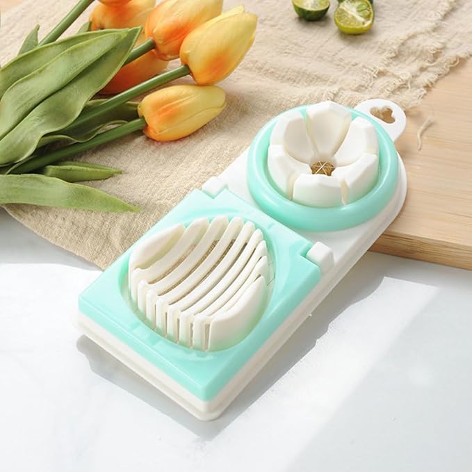 Gatuida Multifunctional Egg Slicer and Peeler Kitchen Gadget, Sturdy Green Dual-head Boiled Egg Cutter for Home Use, Practical Fruit and Vegetable Slicing Tool