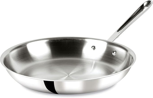 All-Clad D3 3-Ply Stainless Steel Fry Pan 12 Inch Induction Oven Broiler Safe 600F Pots and Pans, Cookware Silver