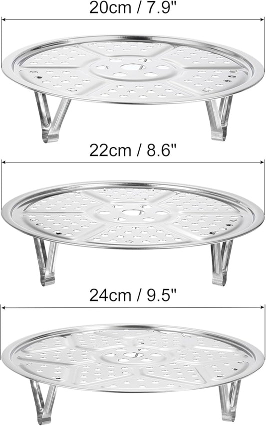uxcell 3pcs Stainless Steel Steamer Rack with Stand, 7.9 Inches/8.6 Inches/9.5 Inches Pot Steaming Tray for Steamer Cookware Instant Pressure Cooker