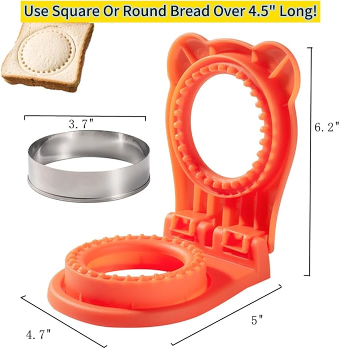 Uncrustable Sandwich Maker,Sandwiches Pocket Circle Shape 3.7Inch Sandwich Cutter and Sealer,Sandwich Cutter for Kids Breakfast and lunchboxes (Orange)