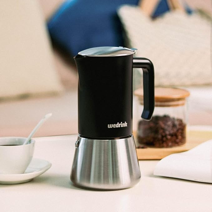 wedrink Stovetop Espresso Maker 4 Espresso Cups Stainless Steel Moka Pot for Greca, Induction, Electric & Gas Stoves(6.5 OZ/200ml)