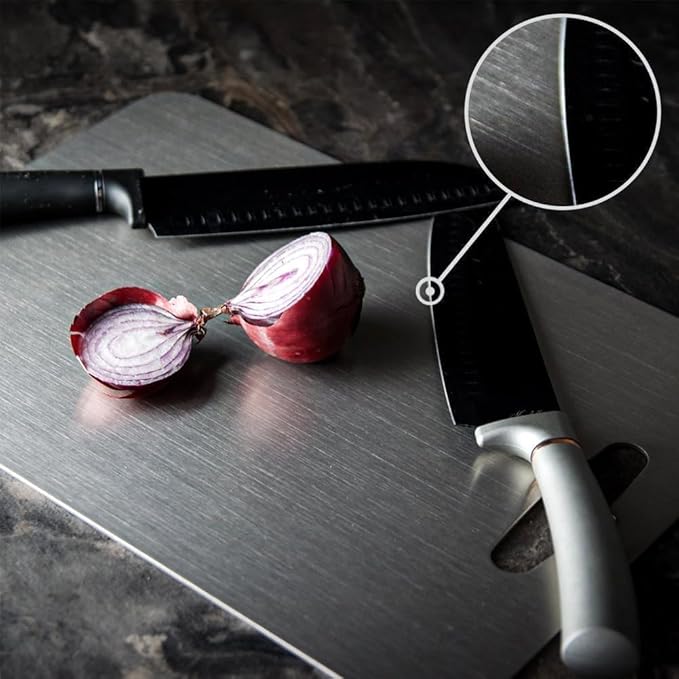 Belothi Stainless Steel Cutting Board, 3 PCS Cutting Boards for Kitchen, 304 Stainless Non Stick Chopping Cutting Board for Meat Fruit & Vegetable (15"x 11",13"x 9",10"x 6")