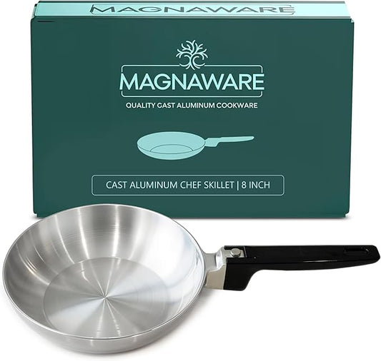 MAGNAWARE 8-Inch Chef Skillet – Quick & Even Heat Distribution – Lightweight Cast Aluminum Frying Pan – No Seasoning Required – PFOA & PTFE Free – Oven Safe Up to 350°F – Classic Vintage Design