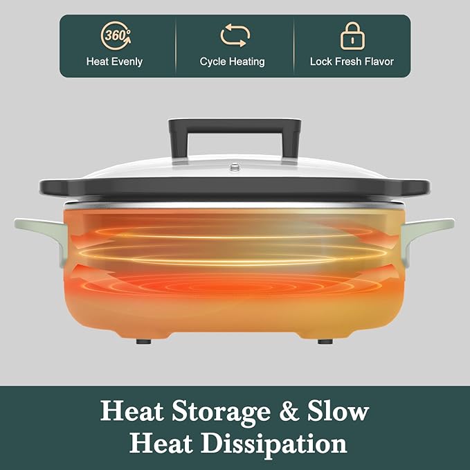 MAGNIFIQUE 6 Quart Programmable Slow Cooker Removable Healthy Nonstick Pot - Small Kitchen Appliance for Family Dinners - Serves 6+ People - Heat Settings: Keep Warm Sage Green