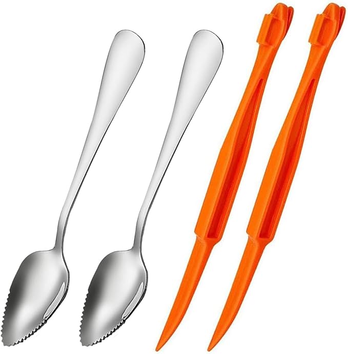 Grapefruit Spoon Serrated Edge Stainless Steel Fruit Knife Grapefruit Utensils Tool Dessert Spoons Orange Peeler Tool for Citrus Lemon Kiwi Salads (4 Set)