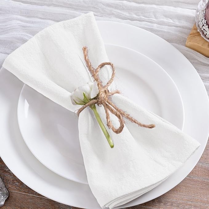 MLMC 4 Pack Ivory Cloth Napkins Rustic Washable Cotton Linen Napkins Set of 4 17"x17" Reusable Dinner Napkins Cloth for Wedding Party Gathering Everyday Use Events Decor