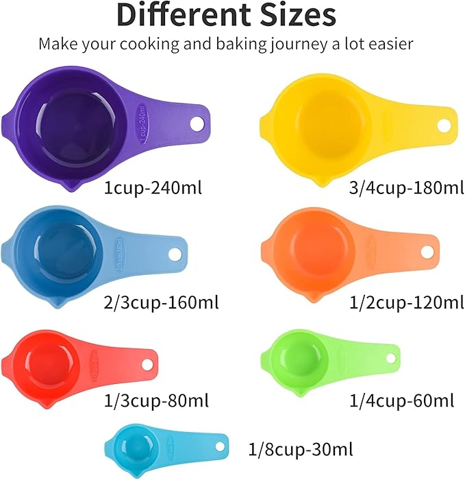 Plastic Measuring Cups and Spoons Set，Dry Measuring cups Set with Spout and Leveler for Kitchen and Baking, BPA free and Dishwasher Safe, Nesting Measuring Cups Colorful Set of 15
