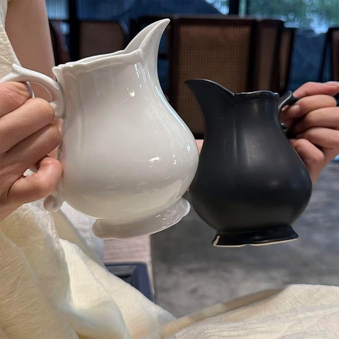 WAIT FLY Vintage Embossed Ceramic Creamer and Sugar Bowl Set, Cream Pitcher, Sugar Bowl with Lid, Coffee Serving Set-Black-Creamer Bowl Set