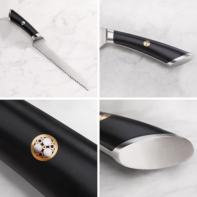 Cangshan ELBERT Series German Steel Forged 8" Offset Bread Knife (Black)