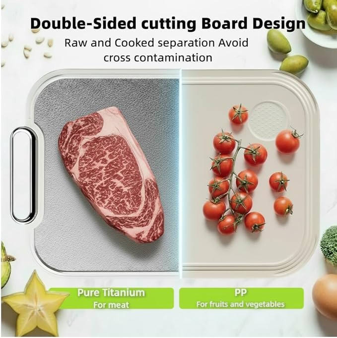 Cutting Board for Kitchen, Cutting Boards Non Toxic Double Sided Metal Pure Titanium and Wheat Straw PP Chopping Board Food Grade Easy to Clean Large Size