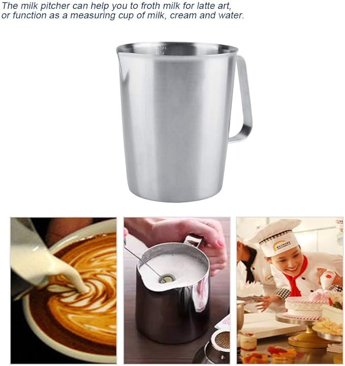 Frothing Cup, 2000ML 64OZ Measuring Cup, 304 Stainless Steel Graduated with Handle,Heavy-Duty Frothing Pitcher, Milk Frothing Pitcher Milk Frother Cup with Marking with Handle for Espresso Machines