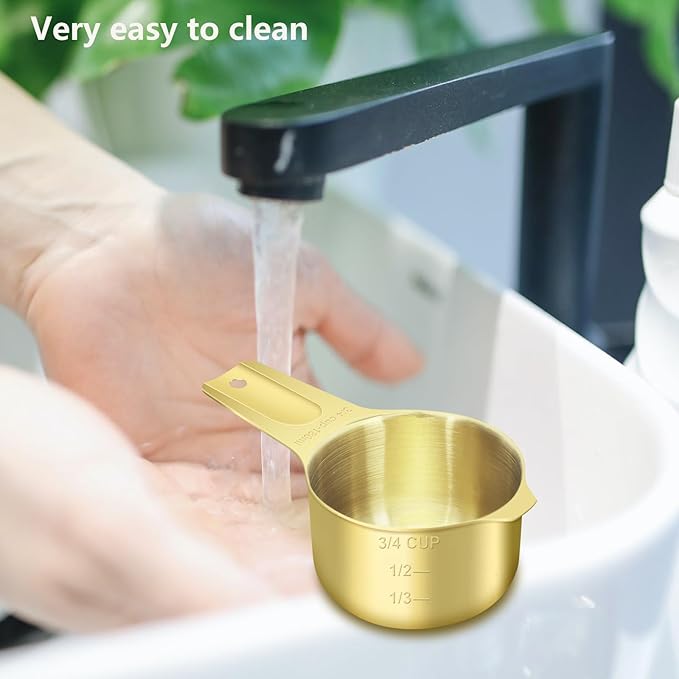 1 Cup (240 ml | 8 oz | 240 cc) Stainless Steel Measuring Cup, Metal Measuring Cup for Cooking & Baking(Gold)