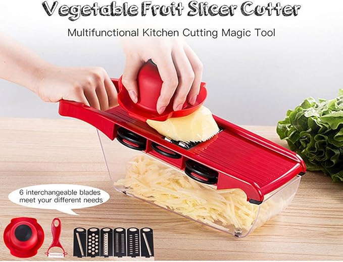 6 in 1 Mandoline Slicer for Kitchen, Multifunctional Veggie Slicer Shredder with Container, Potato Slicer, Vegetable Slicer, Mandoline Food Slicer, Onion Slicer, Essential Kitchen Gadgets