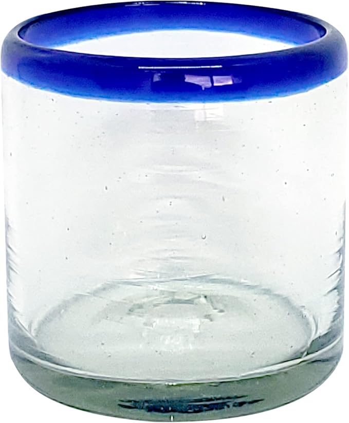 Cobalt Blue Rim 8 oz DOF Rock Glasses (set of 6), Recycled Glass, Lead-free, Toxin-Free (DOF Rocks)