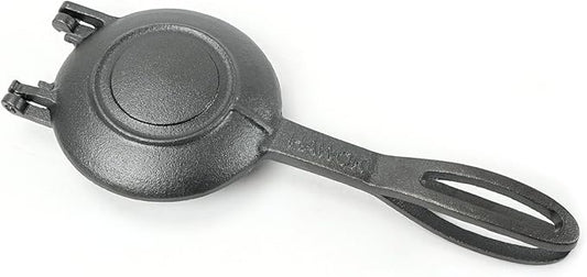 HAWOK Compact Cast Iron Grilled Sandwich Maker, 12" L x 4.72" W x 1.85" H, Round Pie Iron, Pre-seasoned
