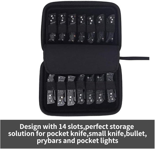 HERSENT Pocket Knife Display Case,Knife Storage Organizer,14 Slots Folding Knife Storage Case,Small Knife Collection Carrier Bag for Survival Tactical Outdoor EDC Mini Knife
