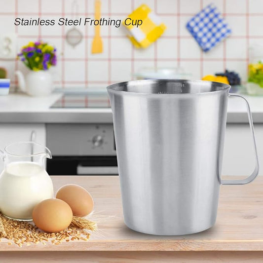 Frothing Cup, 2000ML 64OZ Measuring Cup, 304 Stainless Steel Graduated with Handle,Heavy-Duty Frothing Pitcher, Milk Frothing Pitcher Milk Frother Cup with Marking with Handle for Espresso Machines