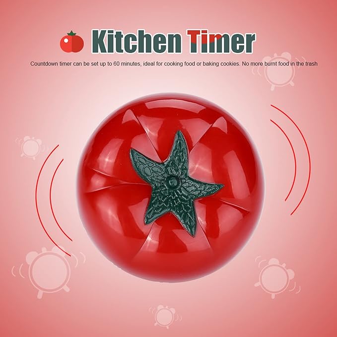 60 Minutes Red Kitchen Timers for Cooking, 2.83 x 2.17in Visual Timer, ABS Tomato Timers for Cooking, Baking, Brushing Teeth, Reading, Studying, Running and Yoga