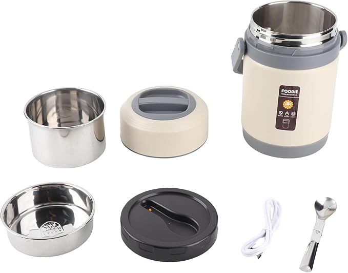 Thermal Cooker Pot, Stainless Steel Mini Portable Constant Temperature Heat Preservation Lifting Pot for Travel Camping Home Office Use (Beige)