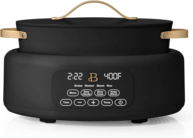 Beautiful 10-in-1 Electric MultiCooker 6 Quart - Programmable Slow Cooker, Sous Vide, Rice Cooker - Sleek Touch Timer & Delayed Start - Kitchen Appliance by Drew Barrymore (Black Sesame)